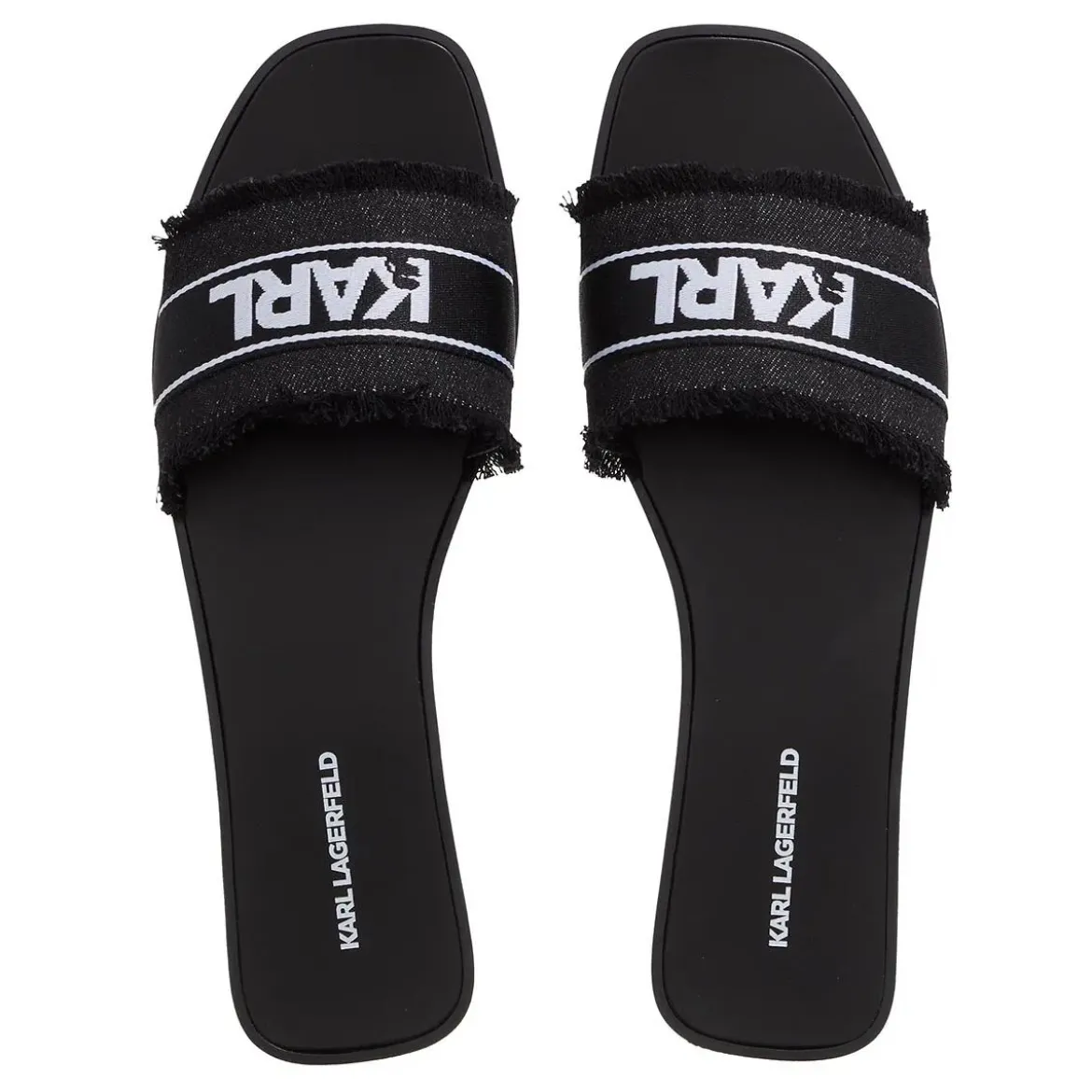 Karl Lagerfeld Skoot Ii Border Slide Black Canvas Slides