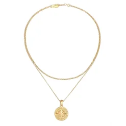 Kuzzoi Halskette Herren Layer Erbskette Kompass 925 Sterling Silber gold Mittellange Halskette
