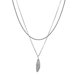 Kuzzoi Halskette Layer Feder Anhänger 925Sterling Silber Mittellange Halskette