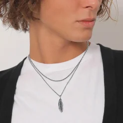 Kuzzoi Halskette Layer Feder Anhänger 925Sterling Silber Mittellange Halskette