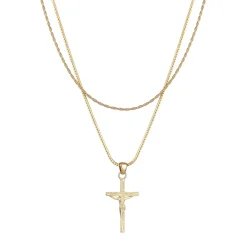 Kuzzoi Halskette Layer Kreuz Kordelkette 925 Silber gold Mittellange Halskette