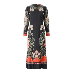 LaDoubleJ Maxikleid Clingy Swing mit Muster schwarz Maxikleid
