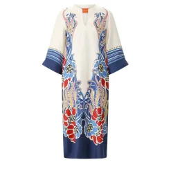 LaDoubleJ Silk Twill Kaftan With Unique Lemuria Motif White Tunika/Kaftan