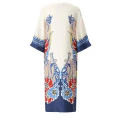 LaDoubleJ Silk Twill Kaftan With Unique Lemuria Motif White Tunika/Kaftan