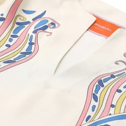 LaDoubleJ Silk Twill Kaftan With Unique Lemuria Motif White Tunika/Kaftan