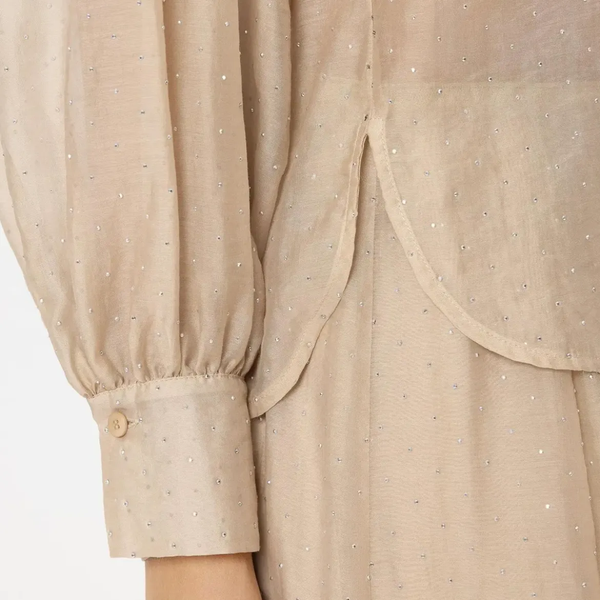 Luisa Cerano Hemdbluse mit Glitzersteinen soft camel Bluse