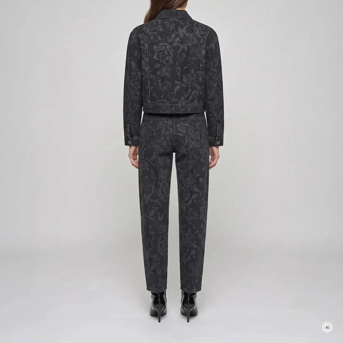 Marc Aurel Black Denim Jeansjacke mit Rosenprint schwarz Jeansjacke