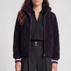Marc Aurel Der Blouson mit Streifen-Strick aus curly Faux Fur lila Blouson