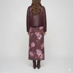 Marc Aurel Der fließende Viskose-Satin bringt den floralen Pr lila Midirock