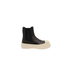 Marni Black Chelsea Boots With Logo Patch In Leather Black Stiefel