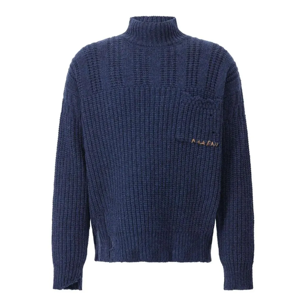 Marni Oversized Pullover aus Schurwolle Dunkelblau Rollkragenpullover