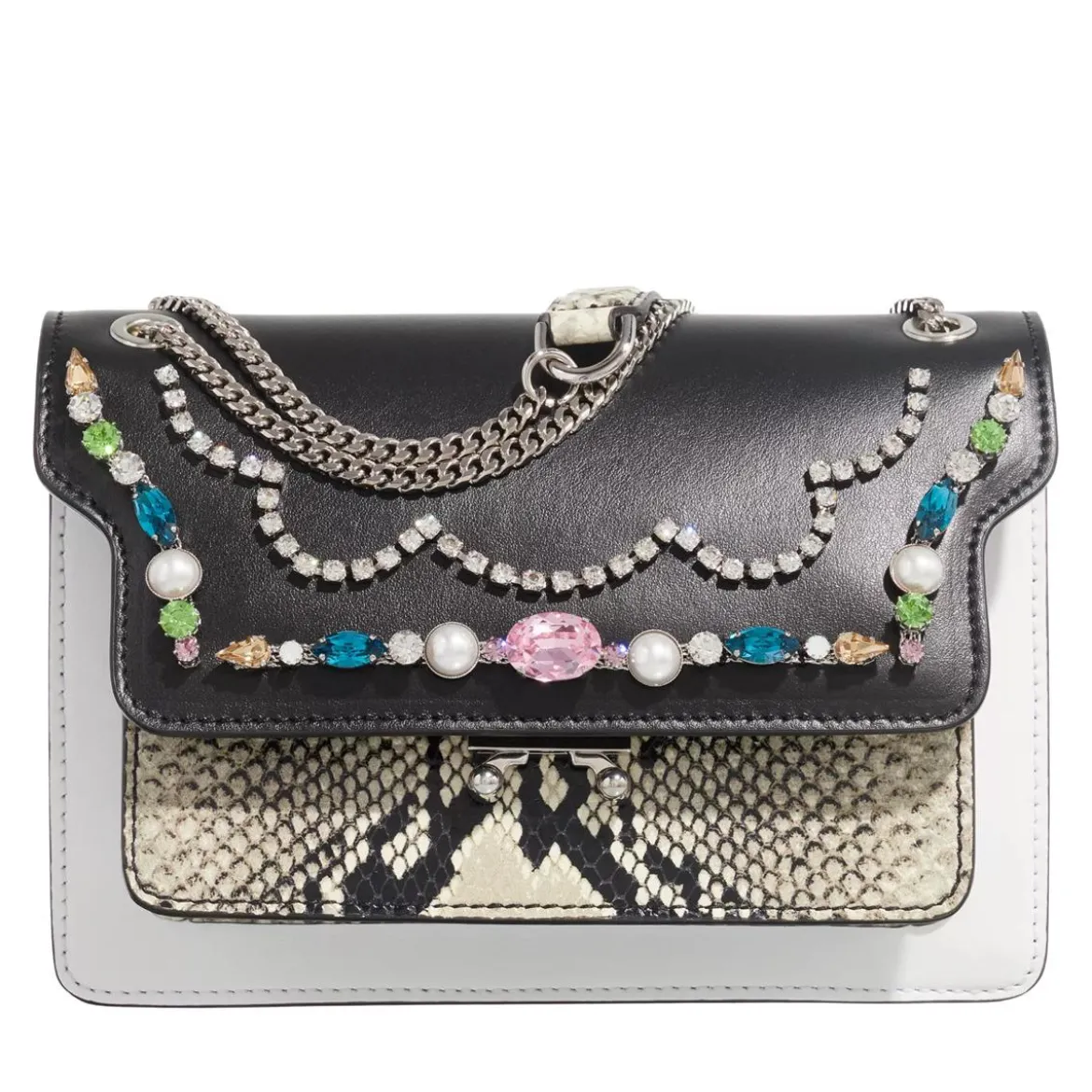 Marni Trunk Envelope Medium Black/White/Python Print Crossbody Bag