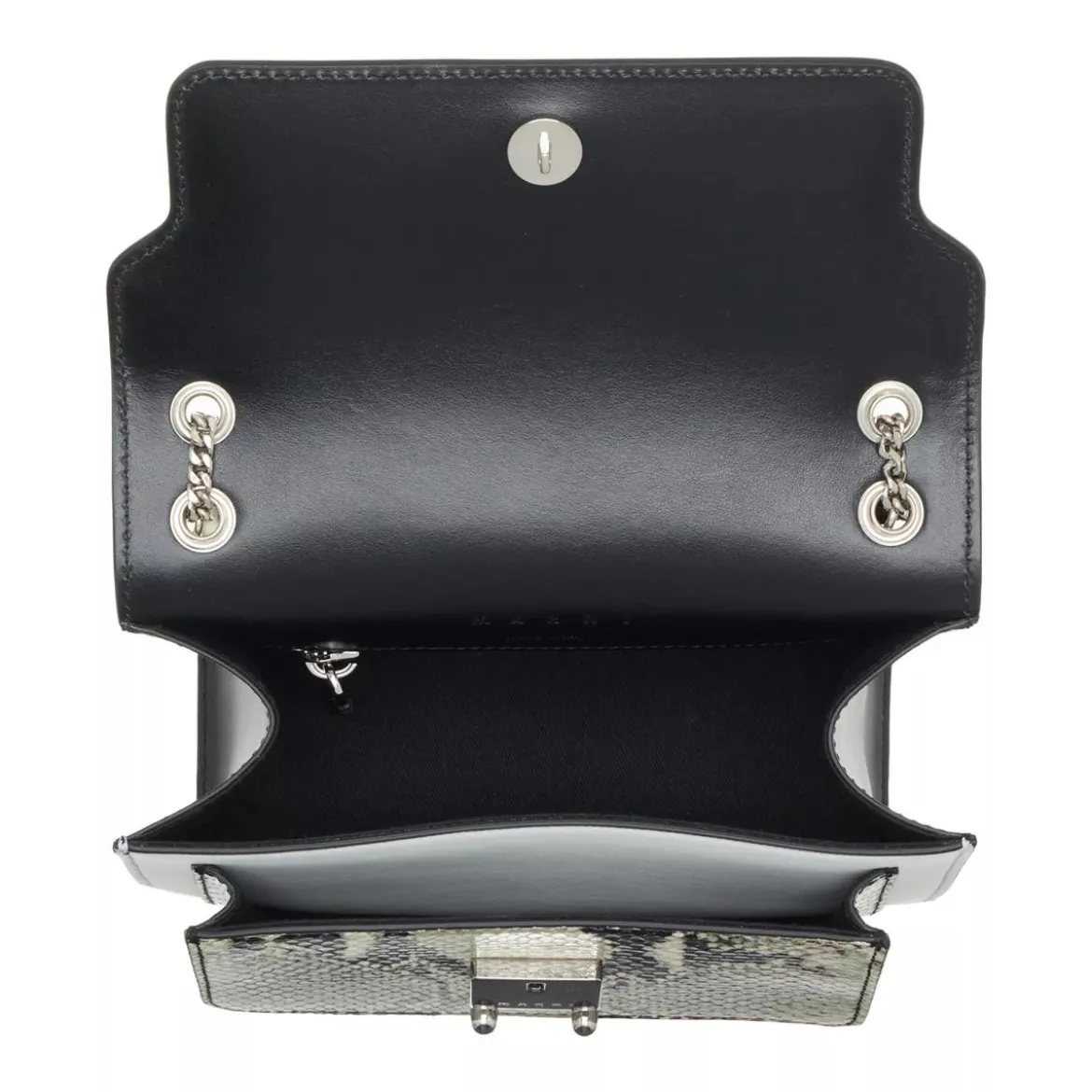 Marni Trunk Envelope Medium Black/White/Python Print Crossbody Bag