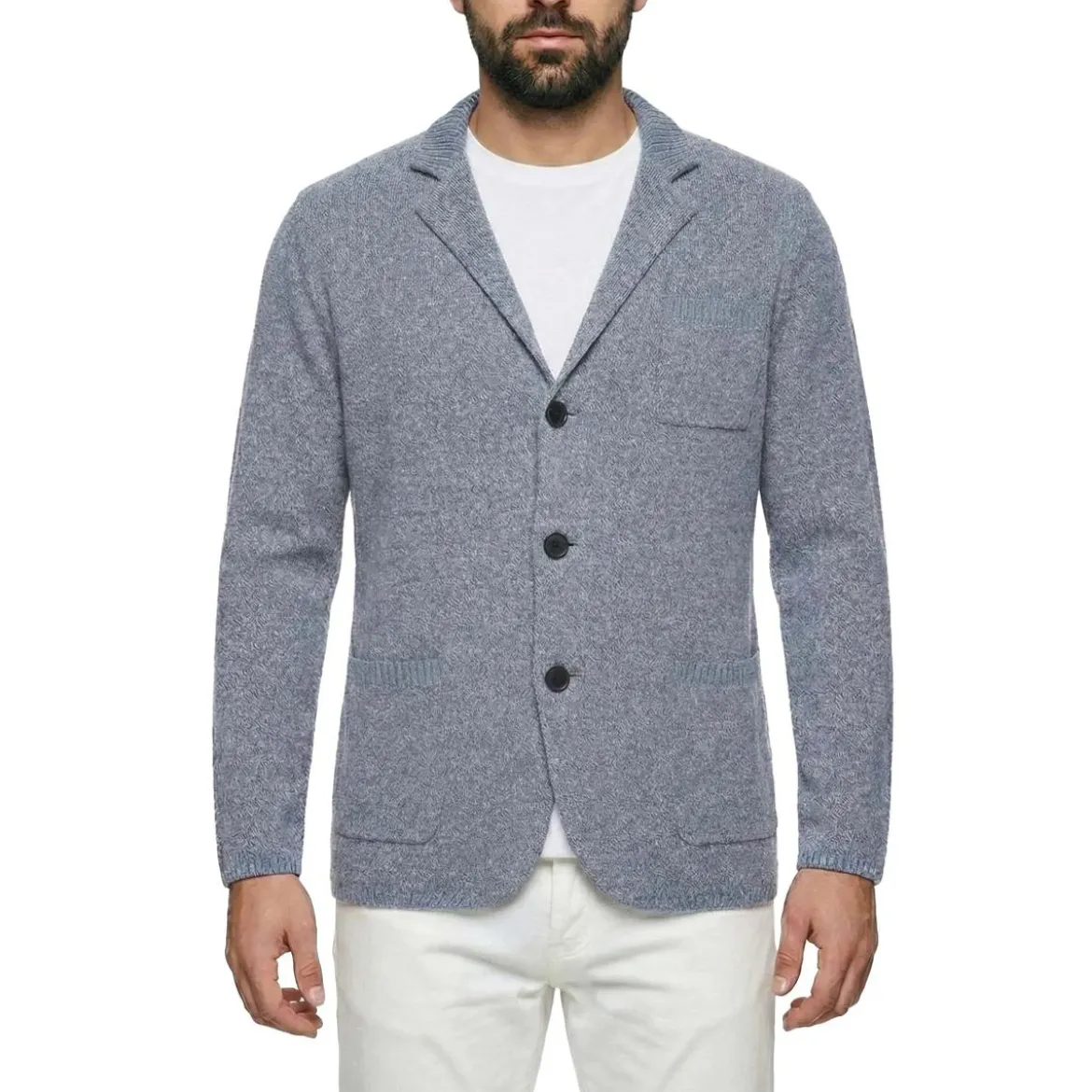Maurizio Baldassari Strickjacke mit Seide blau Anzugjacke