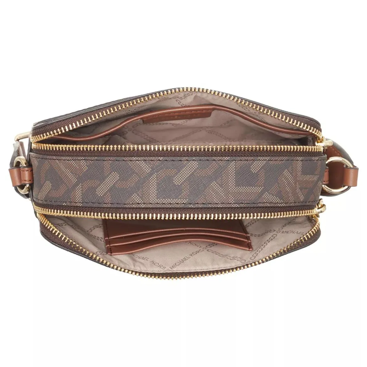 MICHAEL Michael Kors Jet Set Small Double Zip Camra Chain Xbody Brown Luggage Crossbody Bag