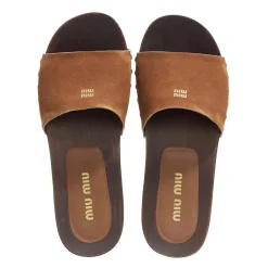 Miu Miu Suede Clog Cannella Slides