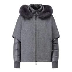 Moorer Steppjacke Pegaso mit Cape und Pelz-Besatz Dunkelgrau Blazer