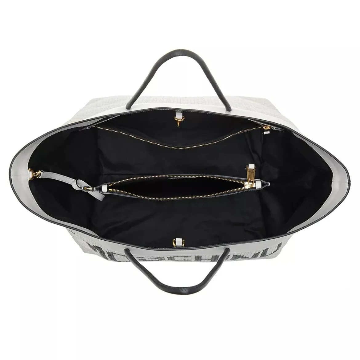 Moschino Black & White Shoulder Bag Fantasy Print White Shopper