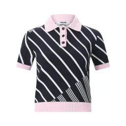 MSGM Gestricktes Poloshirt mit Streifendesign dunkelblau Poloshirt