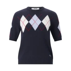 MSGM Kurzarmpullover aus Merinowolle und Kaschmir dunkelblau Pullover
