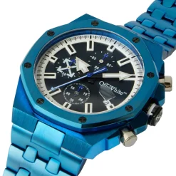 Off-White Modisch, stylisch und immer im Trend - diese runde blau Quarzuhr
