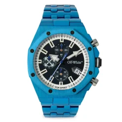 Off-White Modisch, stylisch und immer im Trend - diese runde blau Quarzuhr
