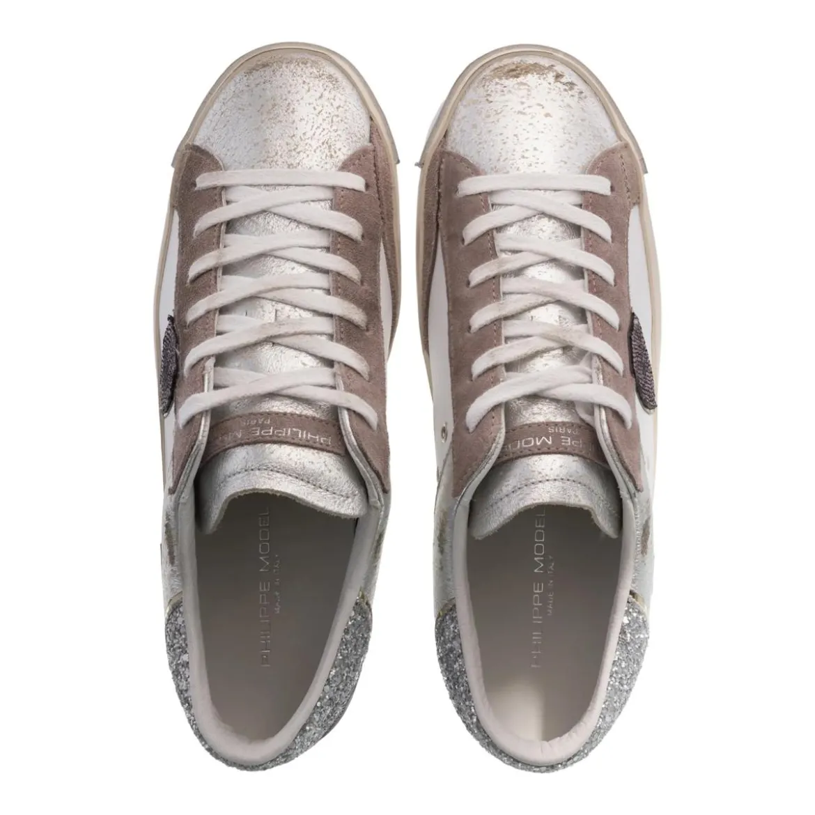 Philippe Model Prsx Low Woman Veau Python Mix_Blanc Violet Low-Top-Sneaker