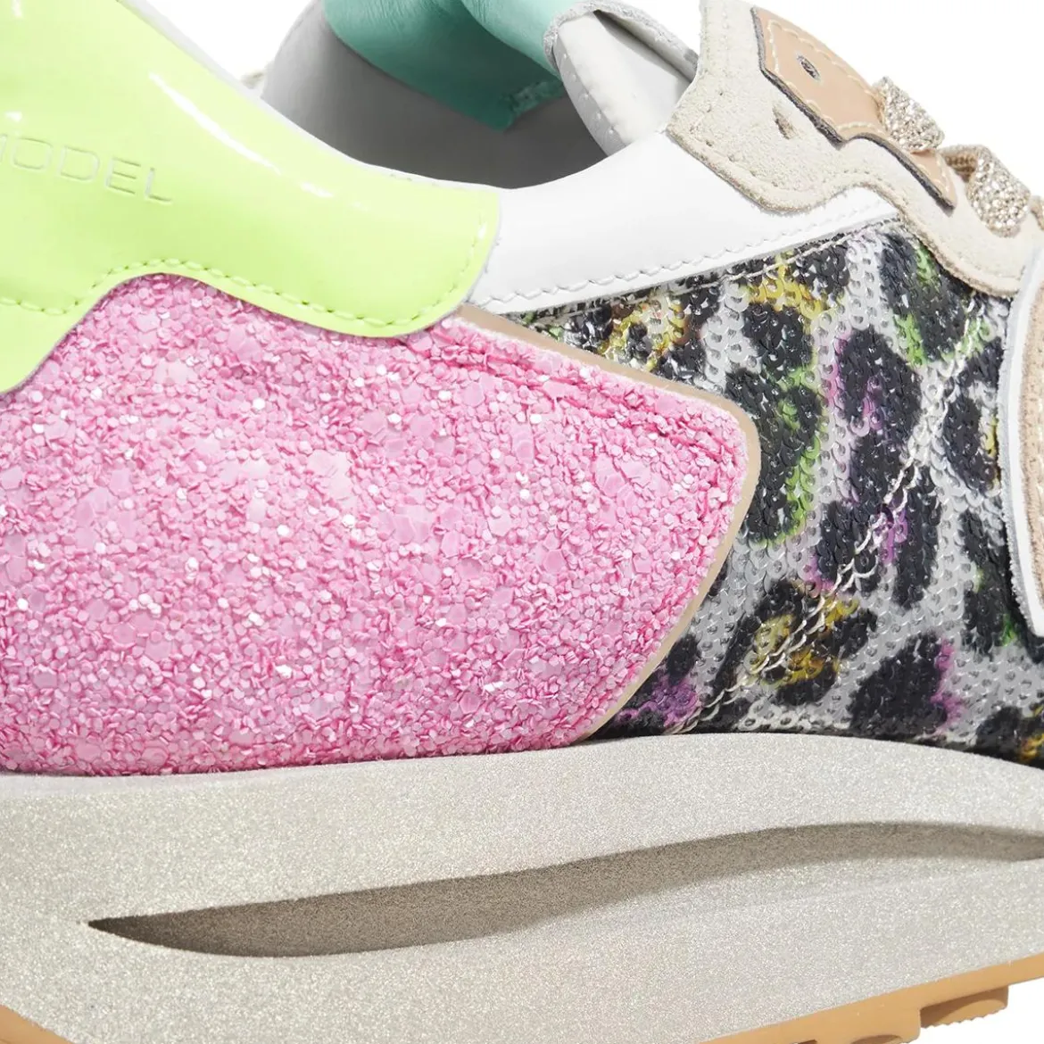 Philippe Model Tropez Haute Low Woman Paillettes Leo Leo Multi Jaune Low-Top-Sneaker