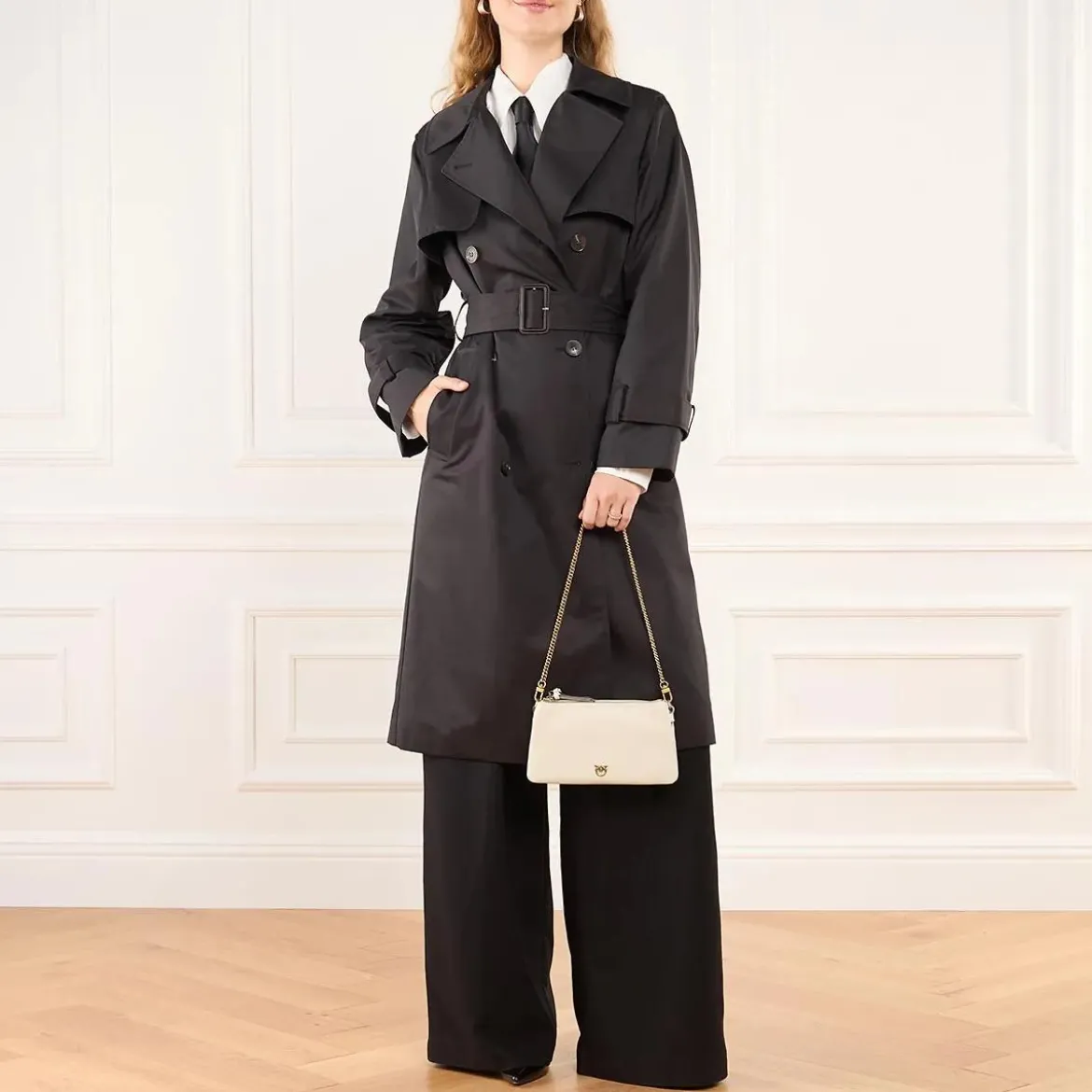 Pinko Double Mini Bianco Seta-Antique Gold Crossbody Bag