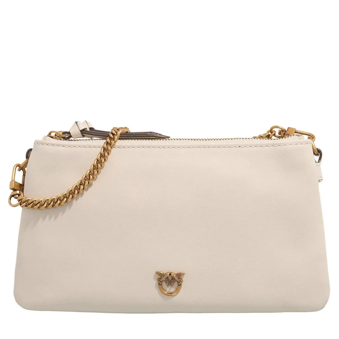 Pinko Double Mini Bianco Seta-Antique Gold Crossbody Bag
