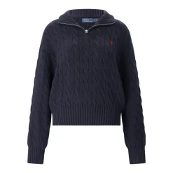 Polo Ralph Lauren Cable-Knit Sweater With Quarter-Zip And Ribbed Cuf Blue Pullover