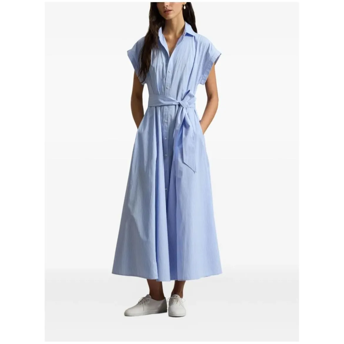 Polo Ralph Lauren Gestreiftes Blusenkleid in Midi-Länge blau Hemdblusenkleid