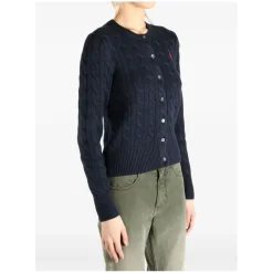Polo Ralph Lauren Navy Blue Cable-Knit Cardigan With Fitted Silhouet Black Strickjacke
