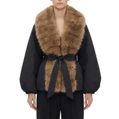 Rotate Jacke mit Kunstfellkragen schwarz Übergangsjacke