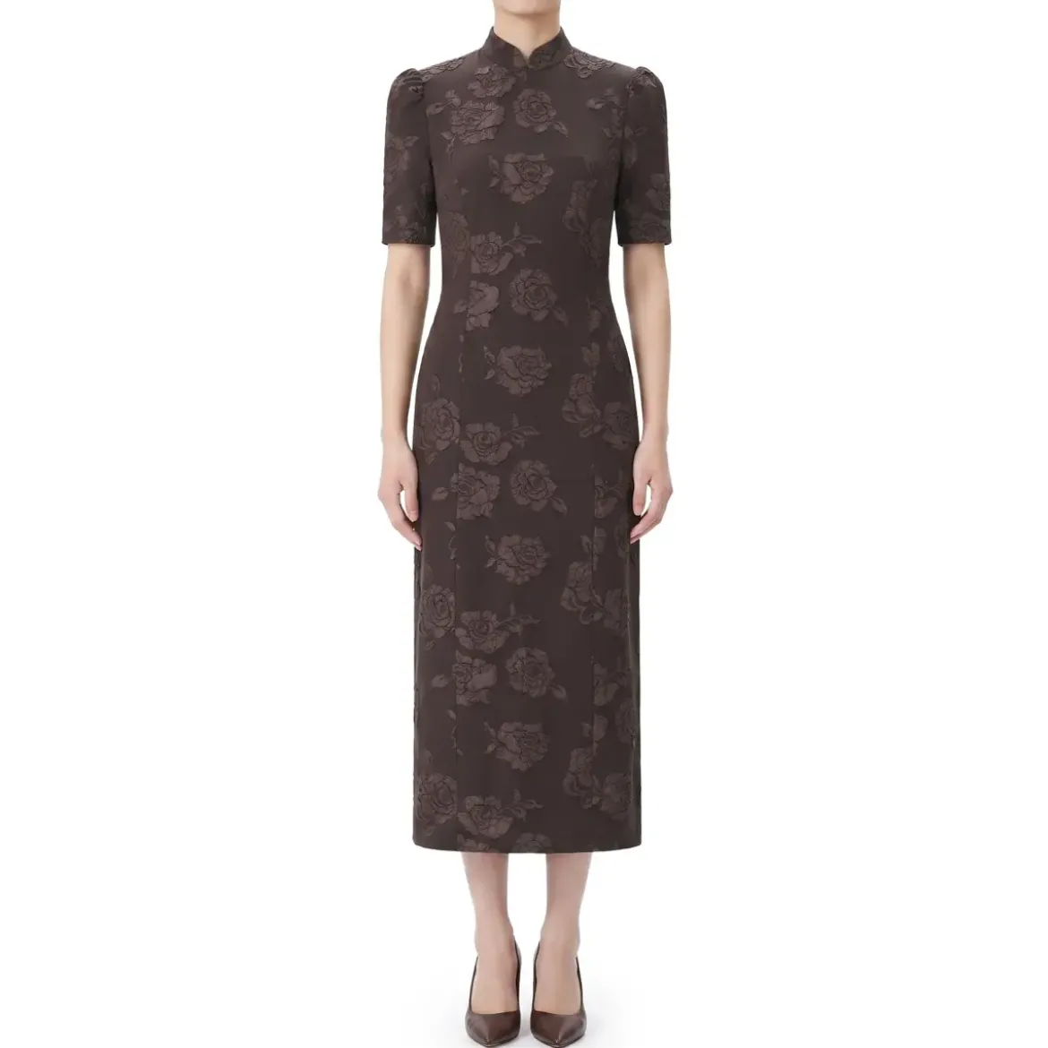 Rotate Jacquard Midikleid braun Midikleid