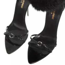 Saint Laurent Adorned With A Faux Fur Ankle Strap Black Riemchensandalen