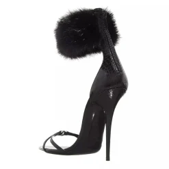 Saint Laurent Adorned With A Faux Fur Ankle Strap Black Riemchensandalen