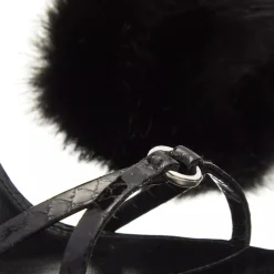 Saint Laurent Adorned With A Faux Fur Ankle Strap Black Riemchensandalen