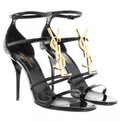 Saint Laurent Cassandra Sandals in Patent Leather Black High Heels