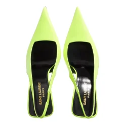 Saint Laurent Kiss Patent Leather Slingback Pumps Jaune Fluo Pumps