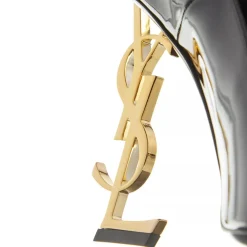 Saint Laurent Logo High Heel Pumps Leather Black Pumps