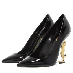 Saint Laurent Logo High Heel Pumps Leather Black Pumps