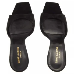 Saint Laurent PAZ Suede And Metallic Leather Sandals Black and Hope Green Pumps