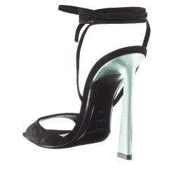 Saint Laurent PAZ Suede And Metallic Leather Sandals Black and Hope Green Pumps