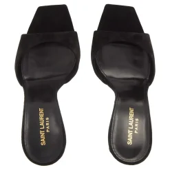 Saint Laurent PAZ Suede And Metallic Leather Sandals Black and Hope Green Pumps
