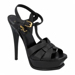 Saint Laurent Tribute Platform Sandals Black Black Sandalen
