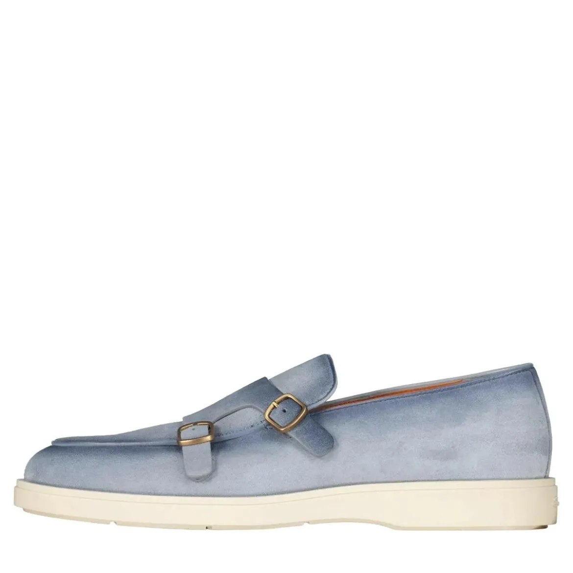 Santoni Doppel-Monkstraps aus Veloursleder Hellblau Schnürschuhe