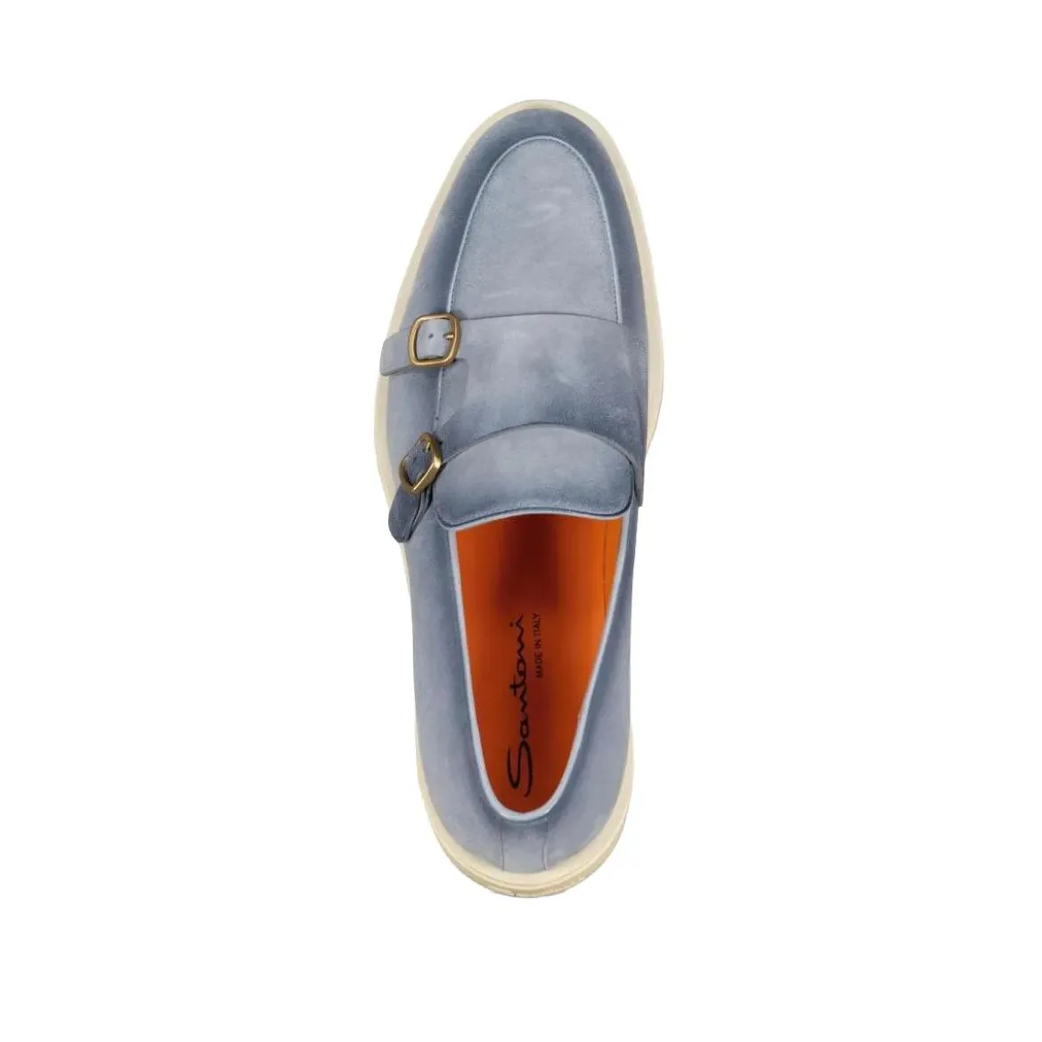 Santoni Doppel-Monkstraps aus Veloursleder Hellblau Schnürschuhe
