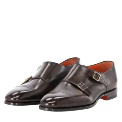 Santoni Doppel-Monkstraps aus Leder braun Schnürschuhe