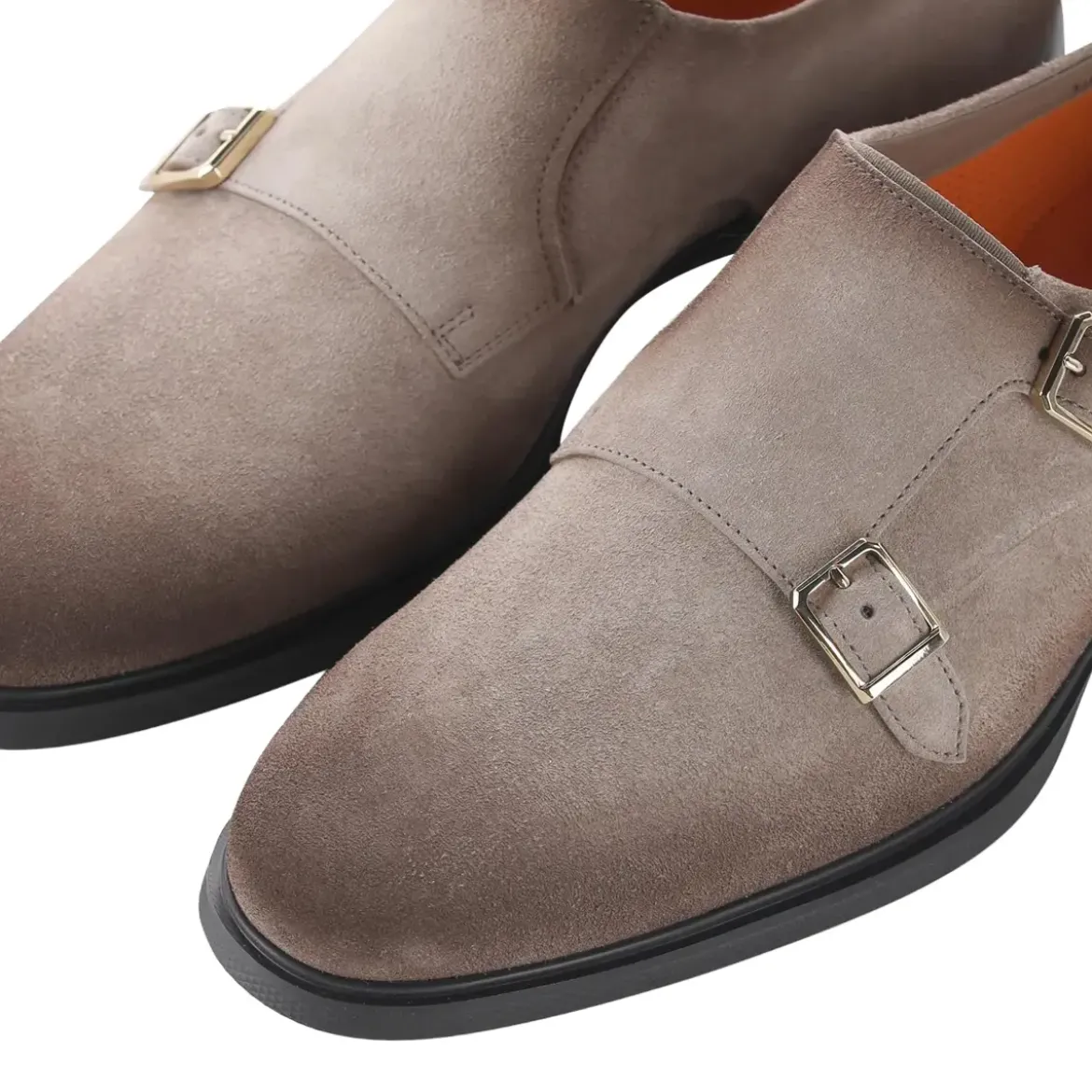 Santoni Doppel-Monkstraps aus Veloursleder braun Schnürschuhe